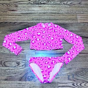 Girls' Leopard Print Long Sleeve 2pc Bikini